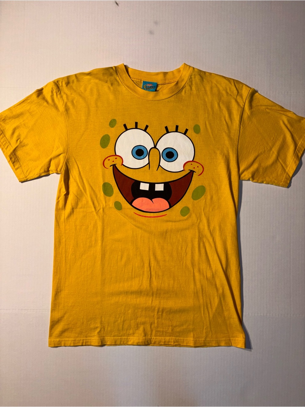 Vtg Nickelodeon SpongeBob SquarePants Double-Sided Graphic T-Shirt Yellow Sz L